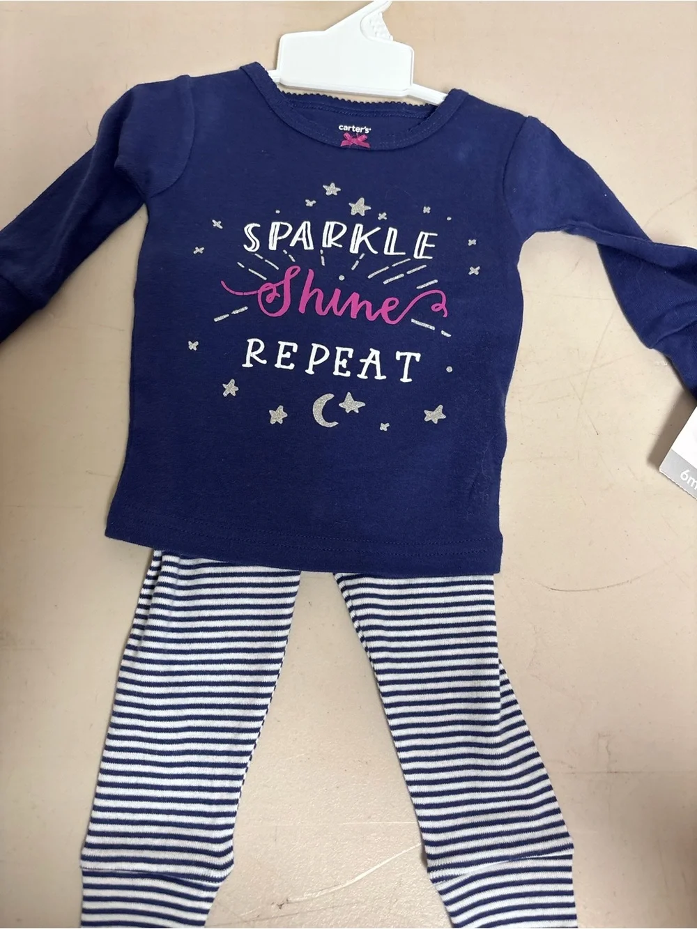 Carter's Navy Pajama Set with Pink Script and Silver Stars